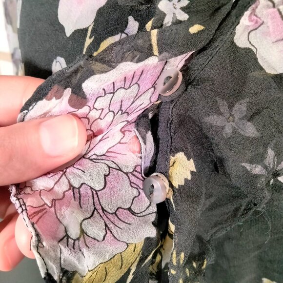 Vtg 90s Silk Beaded Blouse L Whimsigoth Fairy Floral Coquette Cottagecore Sheer - Picture 7 of 12